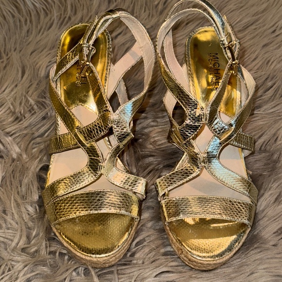 EUC Michael Michael Kors Gold Palm Beach Espadrille Wedge Size 9.5 - Picture 3 of 12